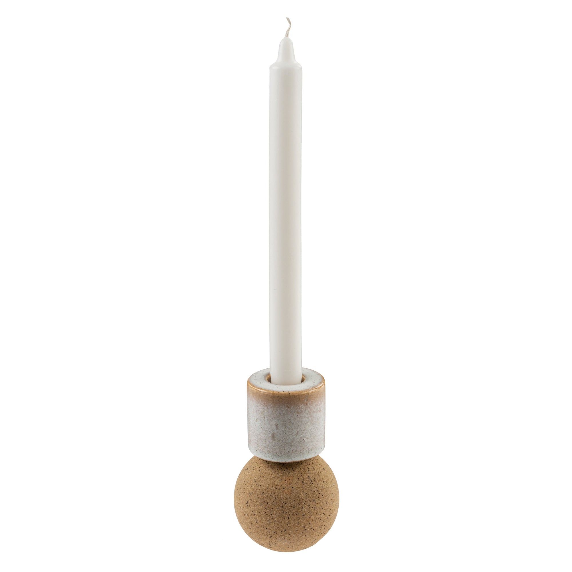 Individual neutral colored sandstone round taper candle holder