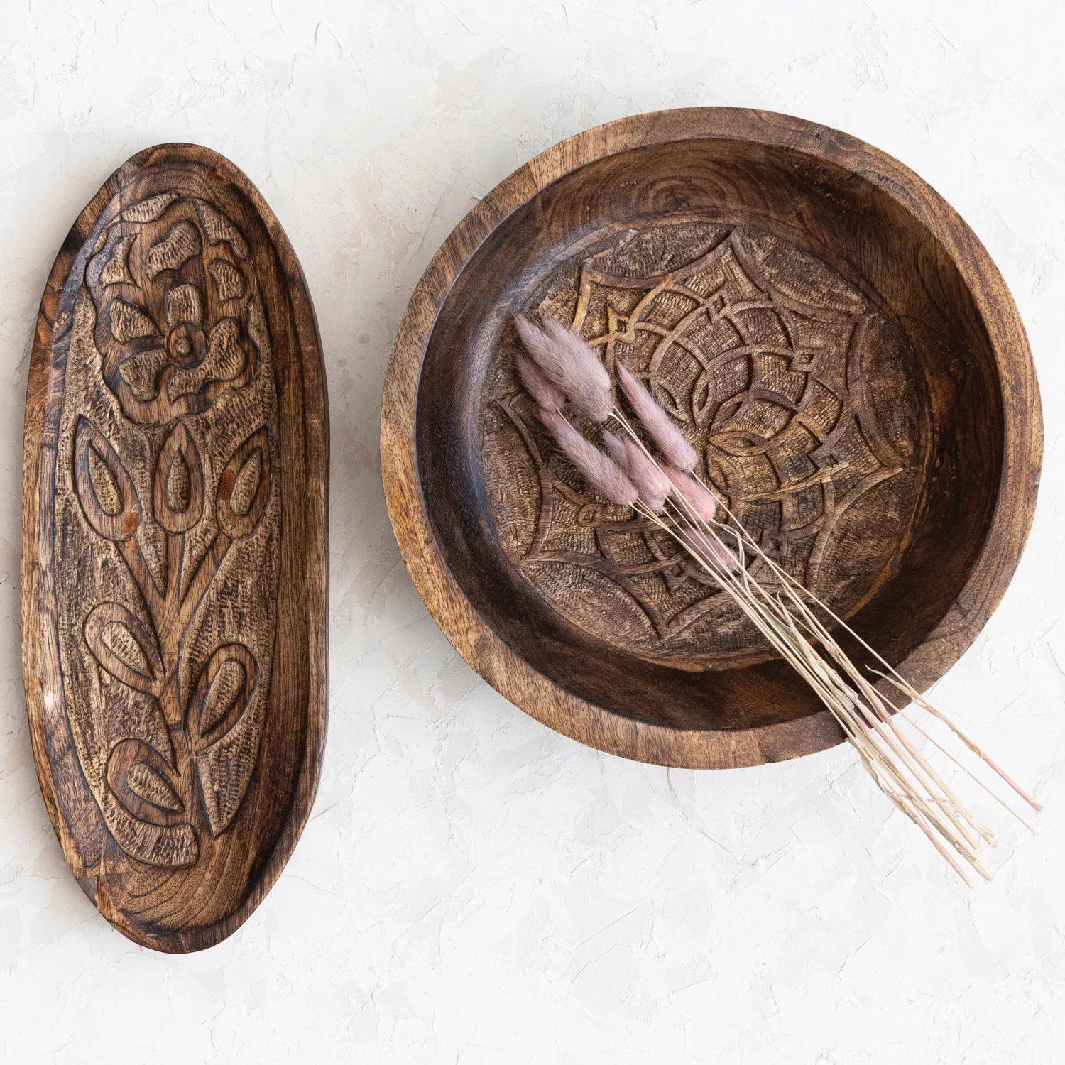 hand carved mango wood design bowl