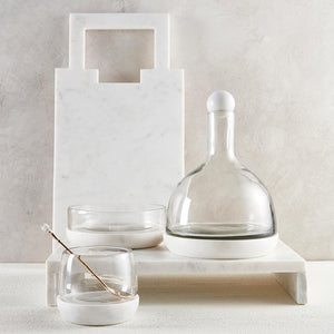 Square Handle white marble serving board