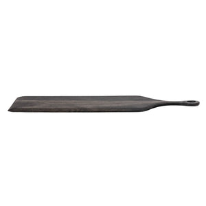 black acacia wood cutting board with a chiseled edge adding a unique finish.