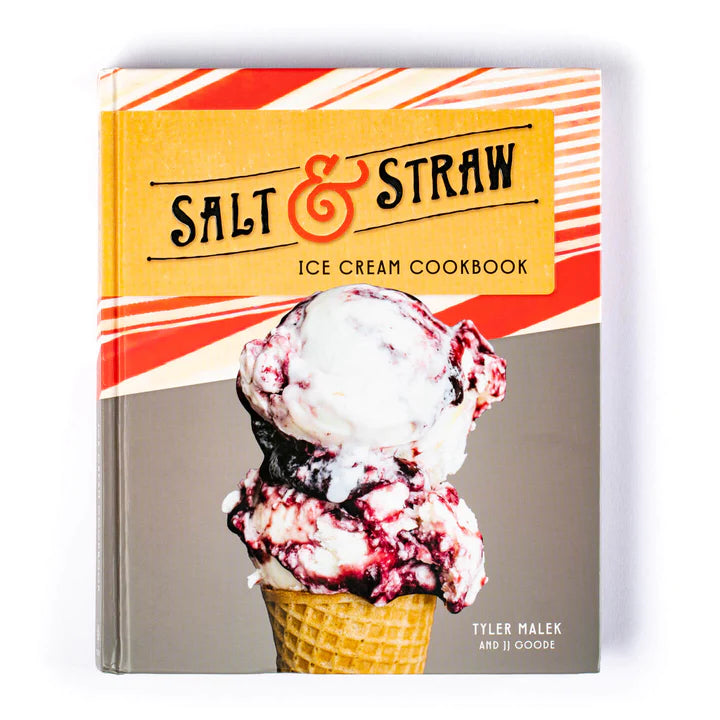 Salt & Straw recipe book with huckleberry ice cream on a cone.