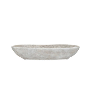 Side view of square stone tray.