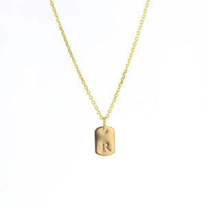 "R" letter gold dog tag necklace Lotus