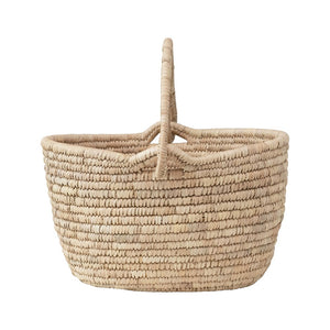 Natural colored hand woven basket with handle attached. Pottery Barn
