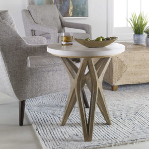 Limestone and Wood Side Table