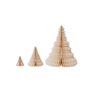 Set of three holiday honeycomb magnetic paper trees in cream color.  Holiday decorations.