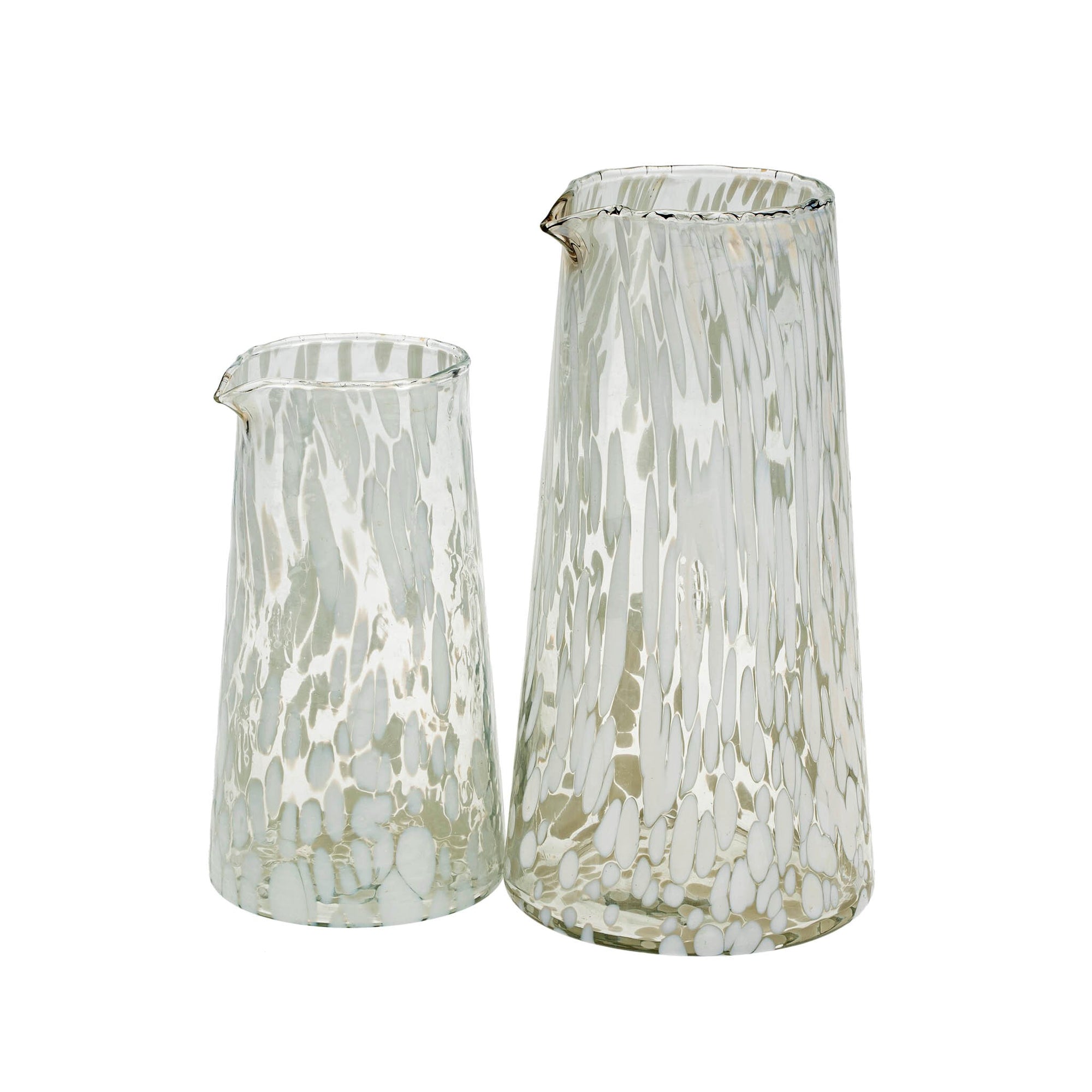 Complementary small and large confetti patterned hand blown glass vases. Artisan goods. 