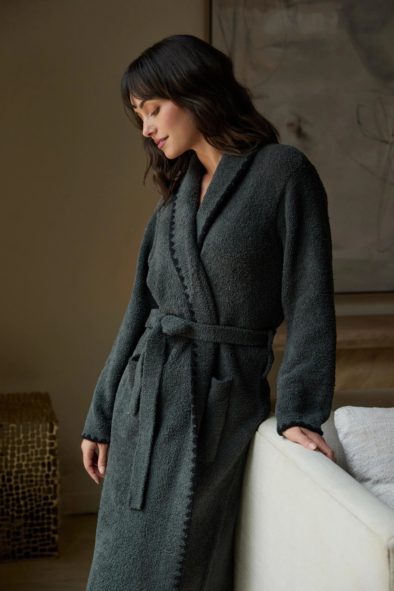 CozyChic Dark Moss Blanket Stitch Robe | Barefoot Dreams