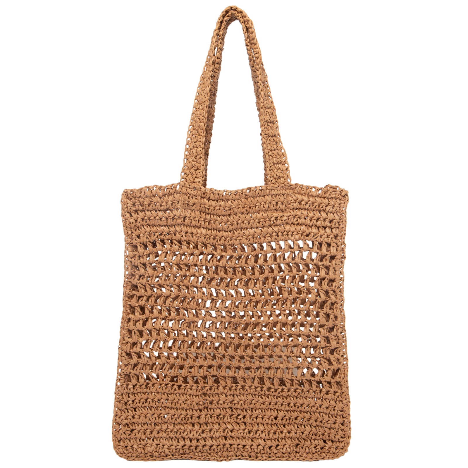 Medium sized tote bag with shoulder strap. Neutral brown in color. San Diego Hat company 