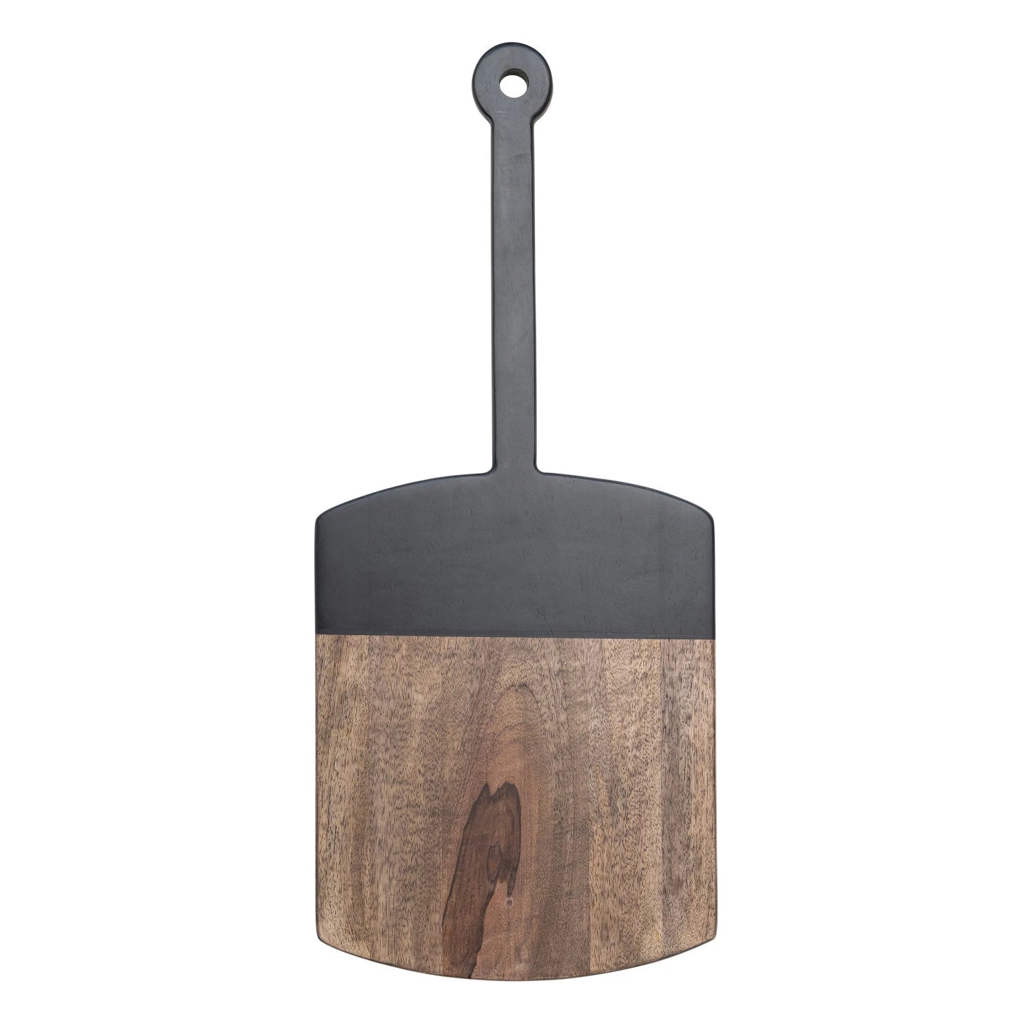 Two toned black and walnut finished mango wood cutting board with handle. Modern cutting board. Modern Kitchen decor. Kitchen accessories. 