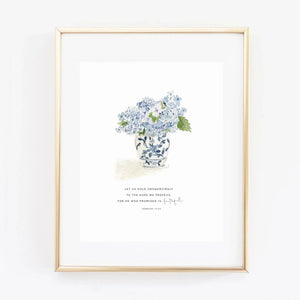Blue Hydrangea watercolor printed art work by Emily Lex. 