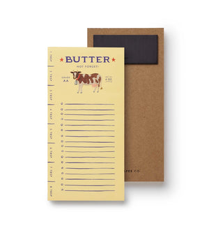 Market notepad with a butter and farmhouse cow design on a white background. Rifle Paper Co. 
