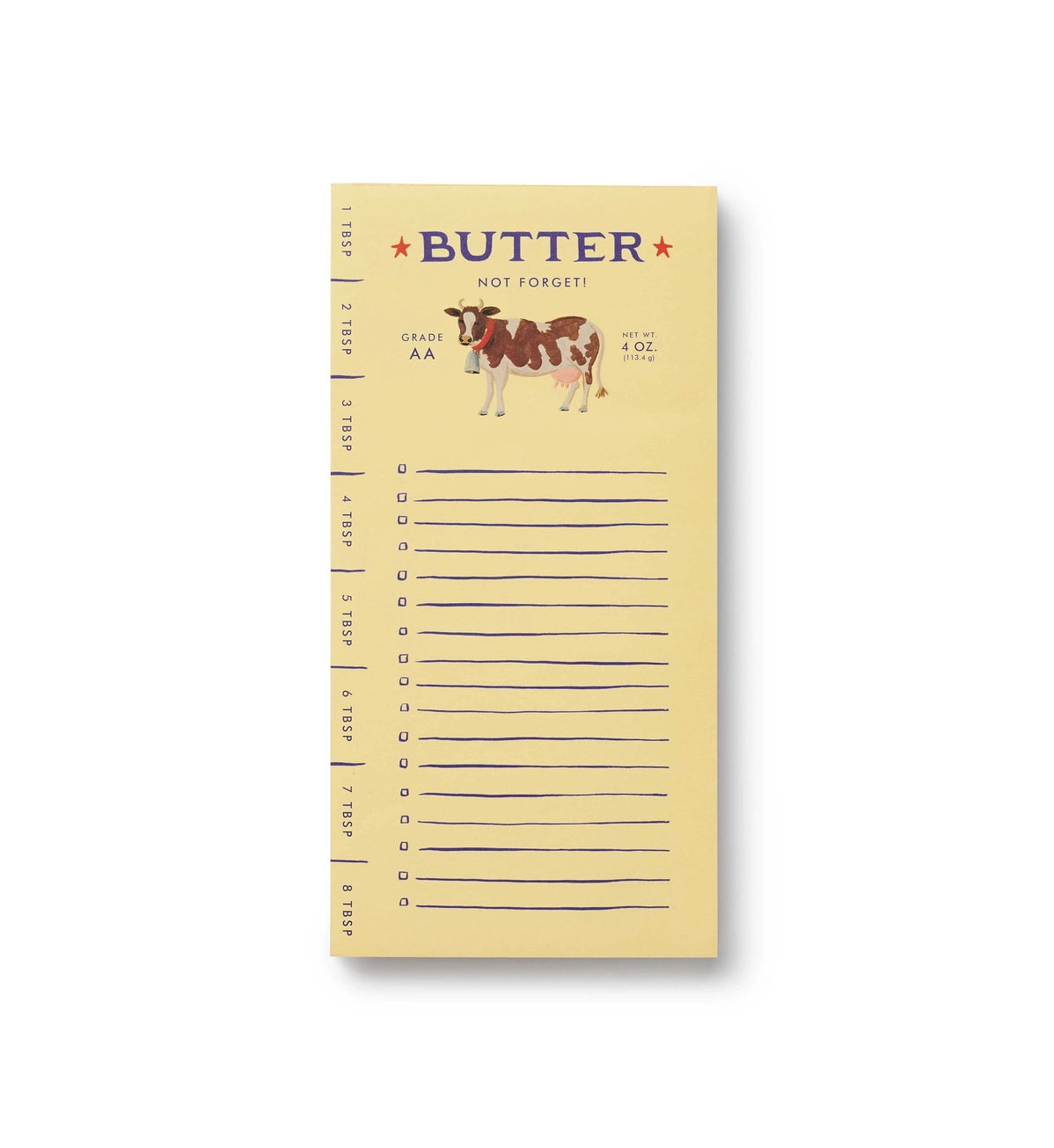 Market notepad with a butter and farmhouse cow design on a white background. Rifle Paper Co. 