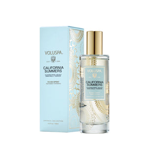 Voluspa California Summers room spray and packaging on a white background.