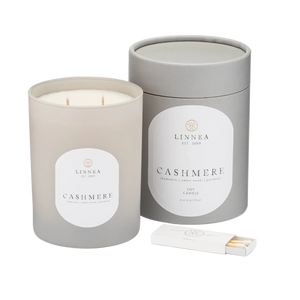 LINNEA Cashmere candle with packaging on a white background