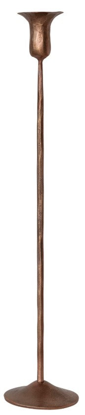 Extra large sized antique copper candle taper holder displayed against a white background. 