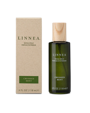 LINNEA crushed mint room spray with packaging on a white background