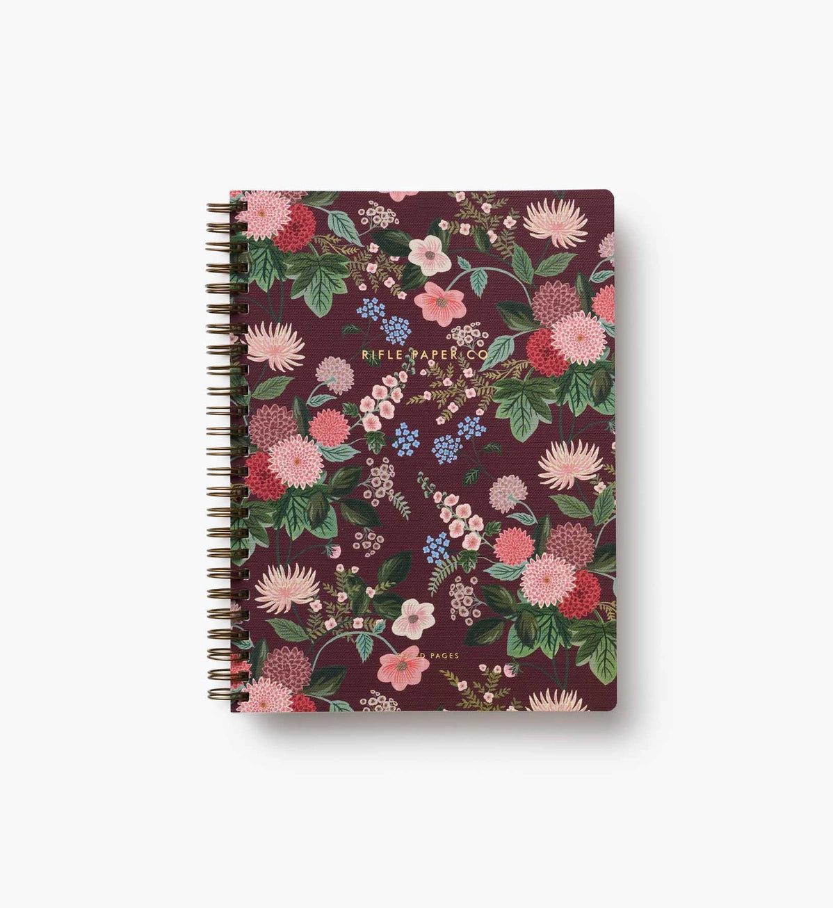 Floral Dahlia spiral notebook on a white background. 