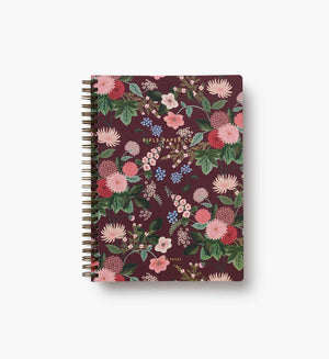 Floral Dahlia spiral notebook on a white background. 