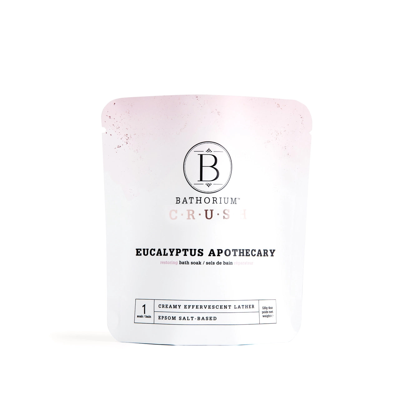 Bathorium bath soak in "Eucalyptus Apothecary Crush". Luxury bath and body products. 