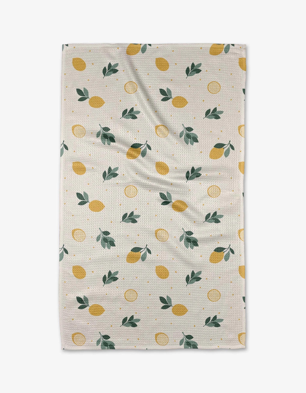 Tea towel with lemon and leaf patterns. Geometry House. 