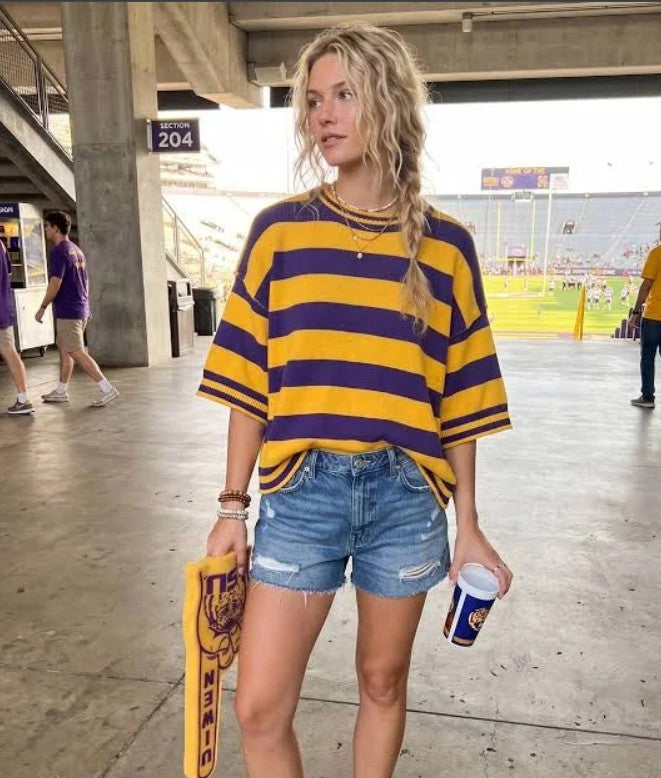 Gameday Stripe Knit Oversized Top | Sewn and Seen