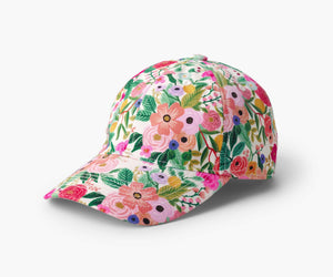 Floral-patterned baseball cap on a white background. Garden Party. Rifle Paper Co. 