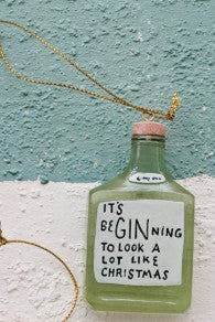 gin inspired bottle ornament with humorous text. 
