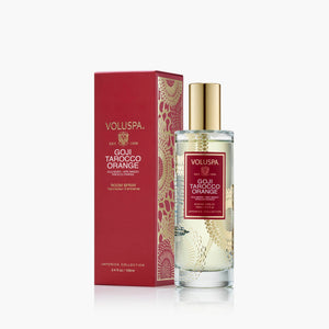 Voluspa Goji Tarocco Orange room spray bottle and packaging on a white background