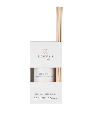 LINNEA Hinoki reed diffuser refill packaging on a white background