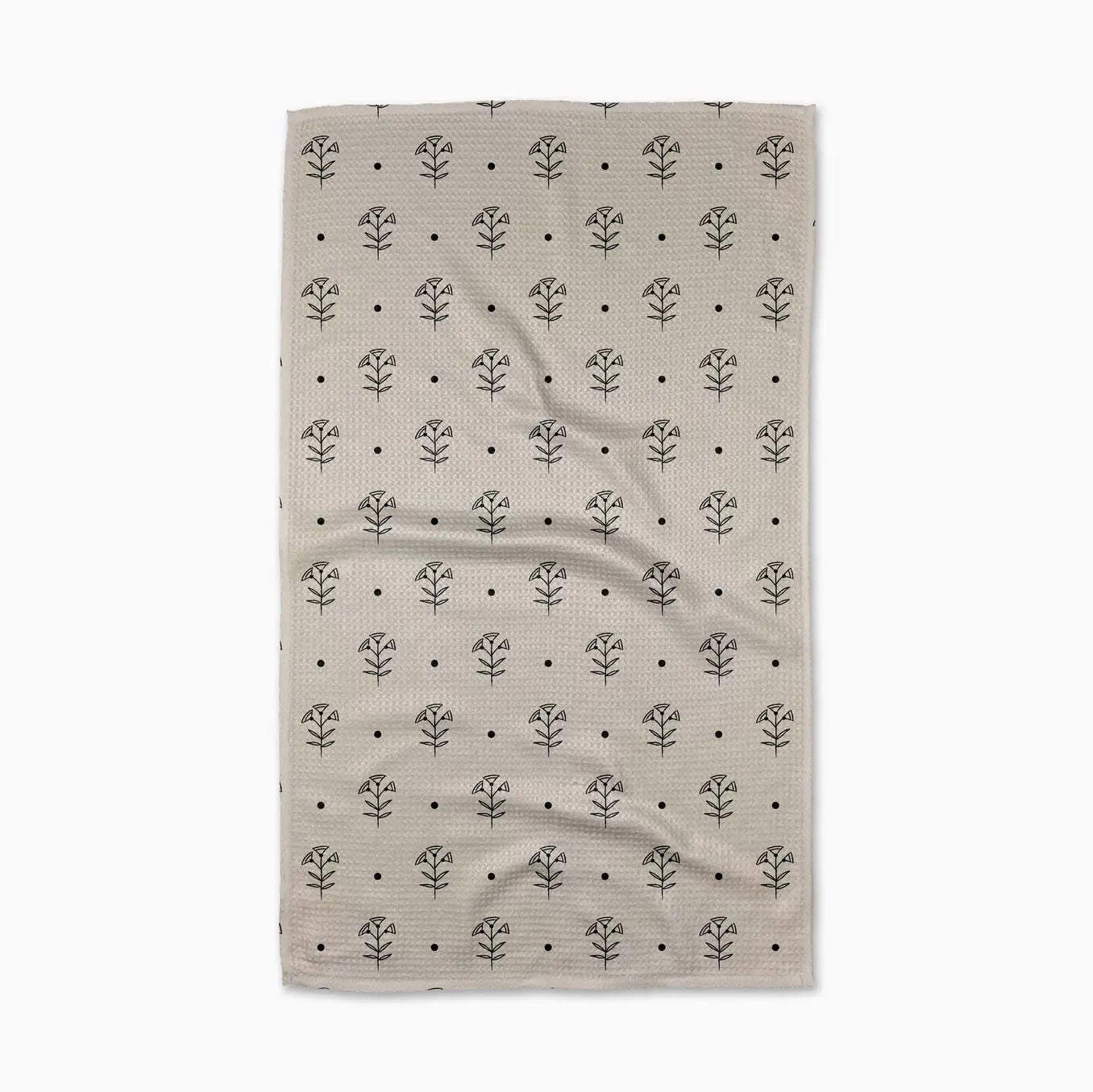 Cream and black  Geometry House tea towel with floral printed design. 