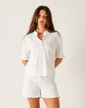 Josephine Ruffle Henley Tee Shirt | Mersea