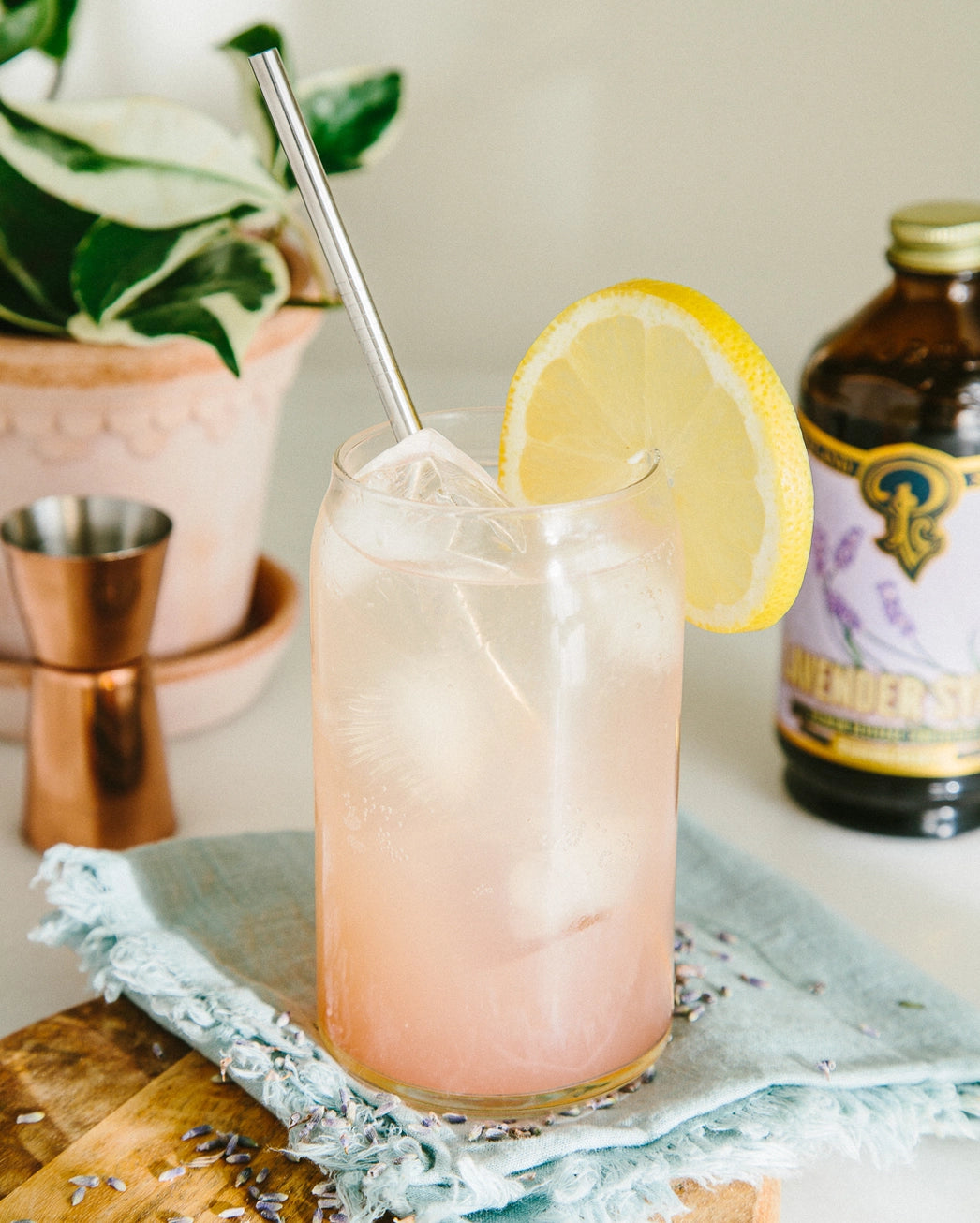 Prepared mocktail beverage using Lavender simple syrup. 