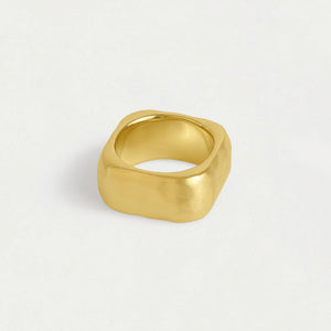 Hammered gold square edge chunky gold fashion ring. Dean Davidson jewelry. 