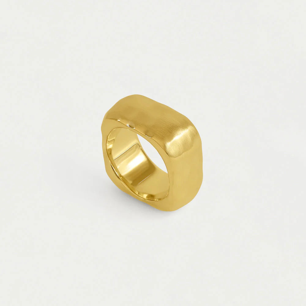 Hammered gold square edge chunky gold fashion ring. Dean Davidson jewelry. 