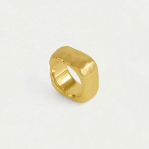 Hammered gold square edge chunky gold fashion ring. Dean Davidson jewelry. 