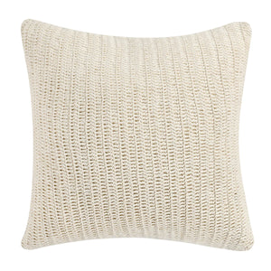 Textured ivory pillow on a white background. Measures 22x22 inches