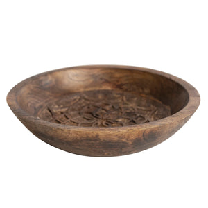 Carved Design Mango Wood Bowl