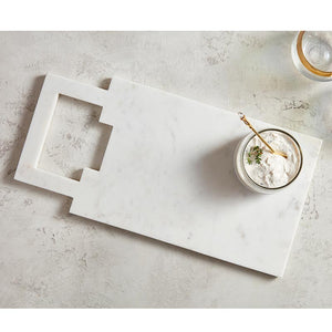 White square handle marble serving tray