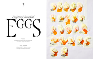 Various forms of cooked poached eggs displayed in rows with running yolks. Obsessed with the Best by Ella Quittner. 