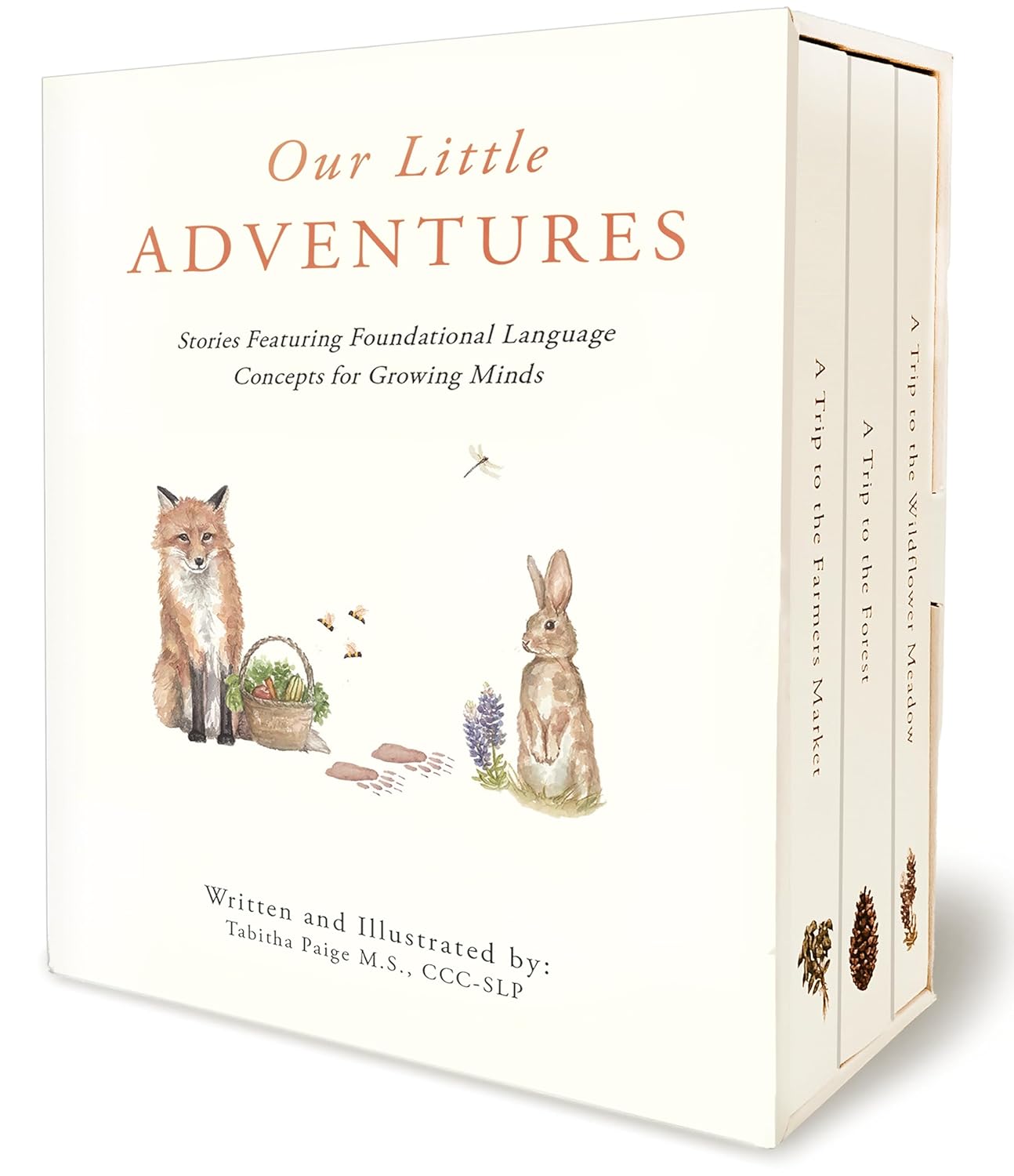 Book titled 'Our Little Adventures' with illustrations of a fox and rabbit on the cover.