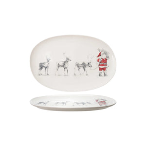 Oval Serving Platter with Santa Leading Reindeer | Holiday