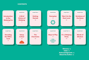 A teal book cover or digital page showing a contents page layout with multiple white rectangular chapter cards and a glossary/index section. The title 'CONTENTS' appears at the top, and chapter titles such as Introduction, Getting Started, Gameplay, Ways to Play, and About the Author are listed.