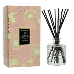 Voluspa Kalahari Watermelon diffuser with packaging on a white background.