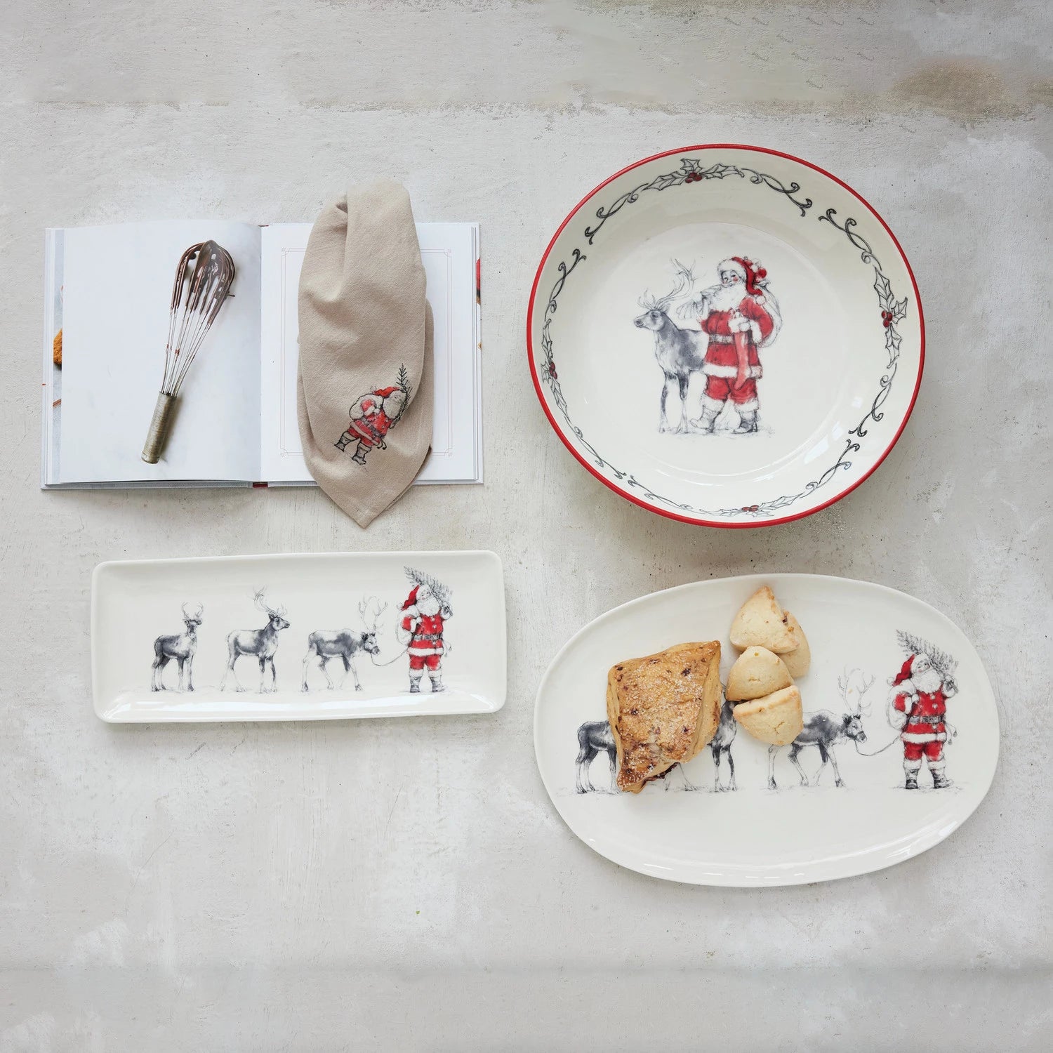 Oval Serving Platter with Santa Leading Reindeer | Holiday