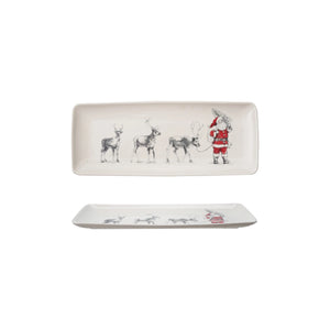 Rectangle Serving Platter with Santa Leading Reindeer | Holiday