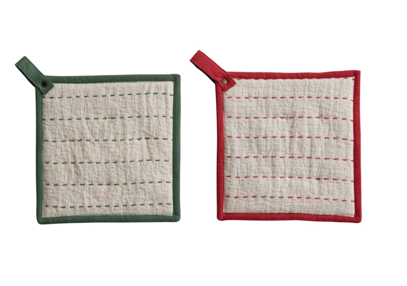 Hand-Embroidered Woven Pot Holder