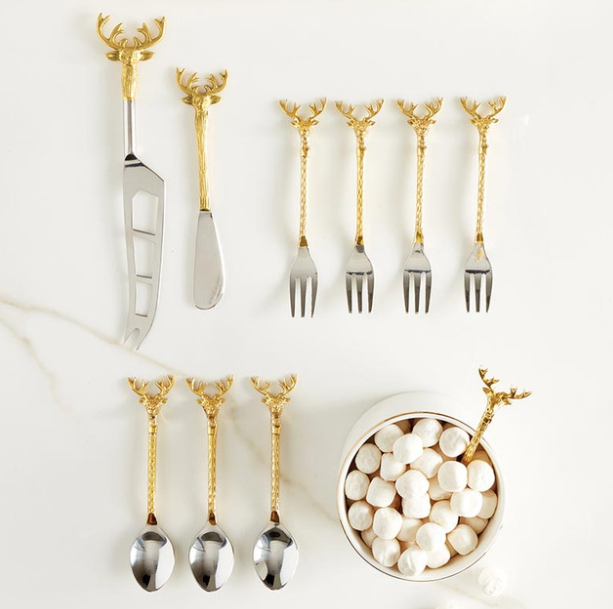White & Gold Stag Charcuterie Ware | Holiday