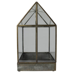 Charming antique glass terrarium house with modern farmhouse style. 