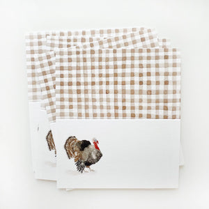 Pack of place cards with a turkey illustration and gingham pattern on a white background. Emily Lex Studios. 